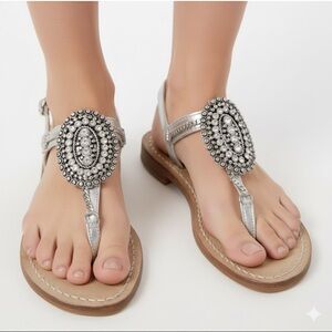 Safari Club Positano Genuine Italian Leather Embellished Sandals Womens Size 8.5